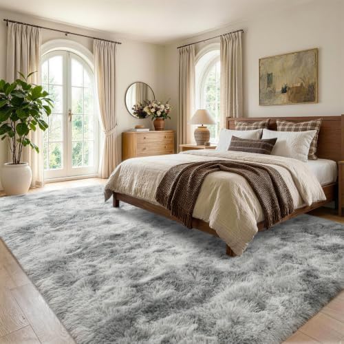 5x7 Tie-Dyed Grey Fluffy Soft Area Rug Non-Slip for Living Room Bedroom - Image 3