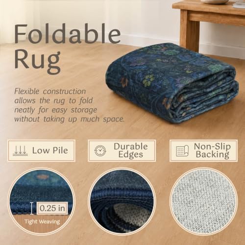 4x6 Washable Kitchen Rugs - Navy Blue Large Entryway Rugs Indoor, Non Slip Area Rug for Mudroom, Bedroom, Low Pile Stain Resistant Flower Victorian Carpet (Dark Blue) - Image 5