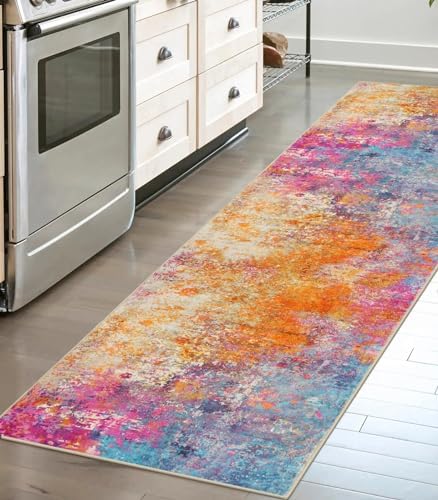 Lahome Modern Abstract Runner Rug - 2x7 Colorful Rug Runners for Hallways Non Slip Laundry Room Rug Washable Carpet Runner, Rainbow Soft Non Skid Indoor Runner for Bedroom Kitchen Bathroom - Image 3