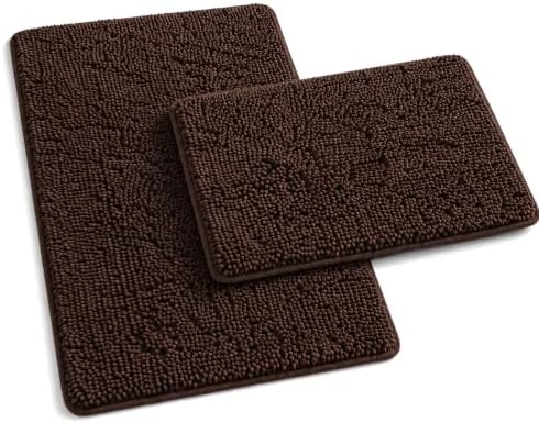 RUN HELIX Bathroom Rugs Set Non Slip 2 Piece Bath Rugs Extra Soft Chenille Bathroom Mats Bath Mat Set,Absorbent Shaggy Rugs Perfect Plush Mats Small Rug by RUNHELIX