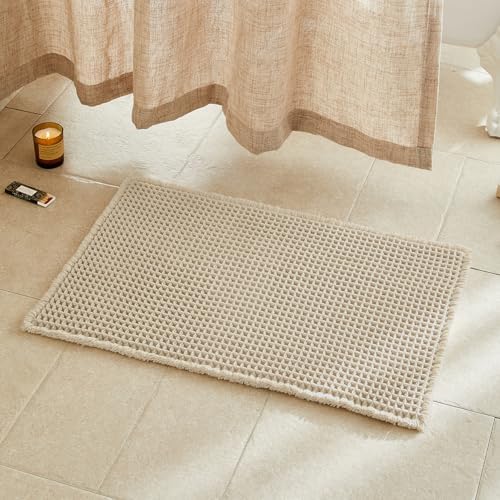TYUU Waffle Bath Mat, Boho Bathroom Rugs Non Slip, 30x20 Pale Beige by TYUU