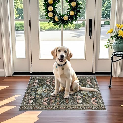 HY HAOYUNLAI Washable 2x2 Square Floral Entryway Area Rug Non-Slip Carpet by HYHAOYUNLAI