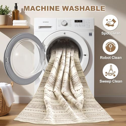 Nakagishi Round Rug Boho Area Rugs: 4x4 Washable Large Circle Neutral Soft Stain Resistant Non-Slip Carpet for Women Aged 25-45 Farmhouse Decor Enthusiasts - Living Room Bedroom Dining Room Nursery - Image 2