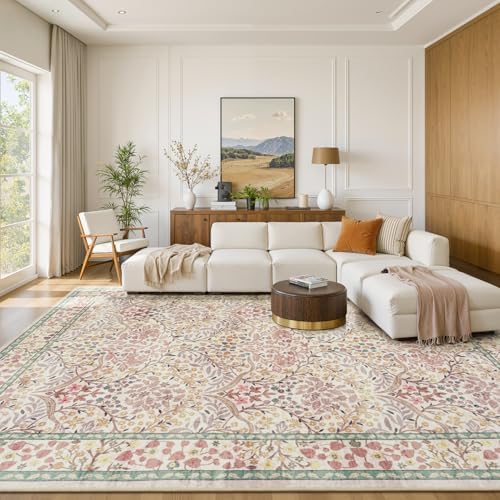 Lofus Pink Boho Floral Rug 9x12, Washable Large Living Room Area Rugs - Image 2