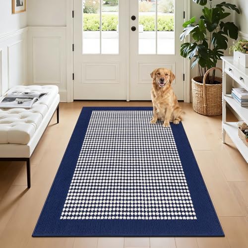 Ileading Indoor Door Mat 3x5ft, Absorbent Muddy Mats for Dogs, Low-Profile Entrance Large Welcome Mat with Non-Slip Rubber Backing, Washable Runner Carpet for Hallway,Entryway,Kitchen(Navy) by Ileading