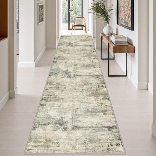 3x14 Washable Runner Rug：Modern Abstract Soft Carpet Ash Brown by FXRHLP