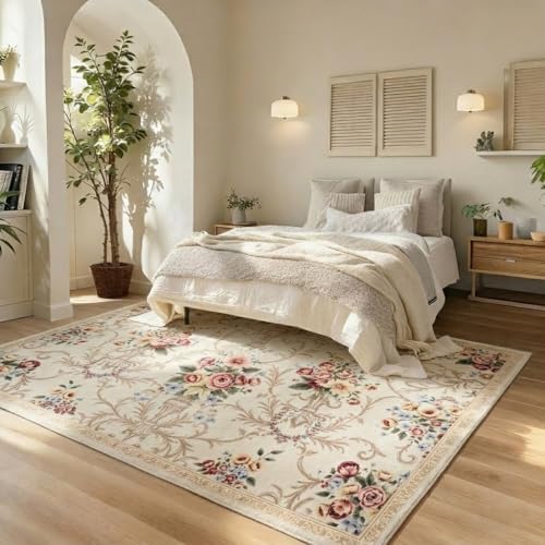 Helthep 8 * 10ft Vintage Floral White Washable Area Rug for Living Room - Image 4