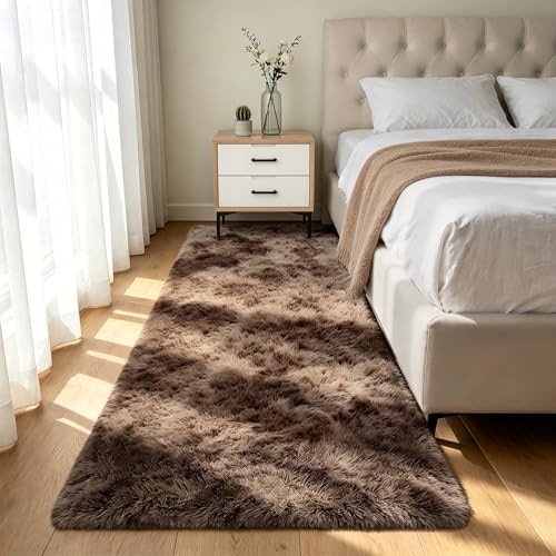 Shag Runner Rug for Bedroom Living Room 3x7 Upgrade Non-Slip Fluffy Soft Bedside Rugs,Shaggy Mottling Brown Carpet for Livingroom Dorm Home Decor Aesthetic by Boshengya