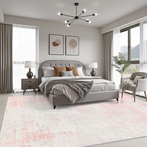 9x12 Area Rug Living Room: Modern Washable Soft Carpet Pink White - Image 3