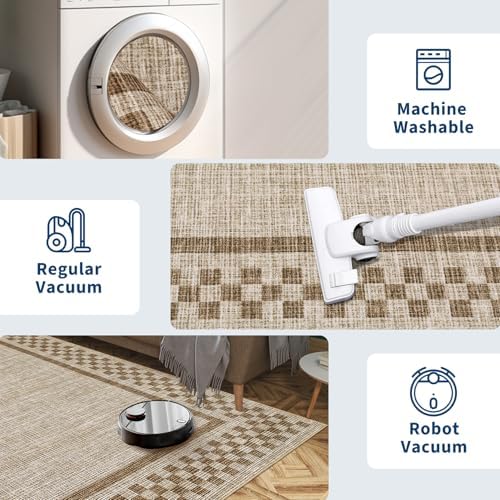 GarveeHome 4ft Washable Round Rug for Entryway Checkered Bedroom Circle Rug - Image 5