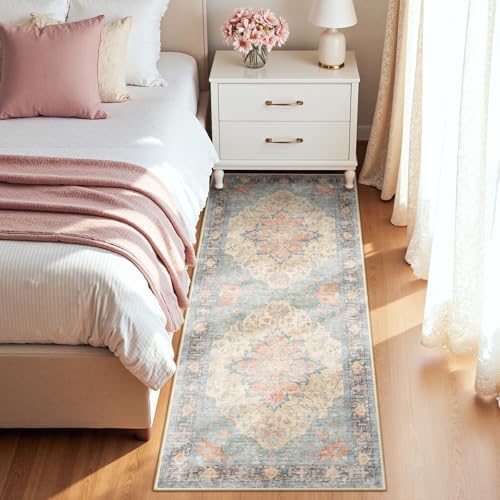 RELEANY Washable Area Rug, Runner 2'x8', Blue/Orange/Red - Image 2