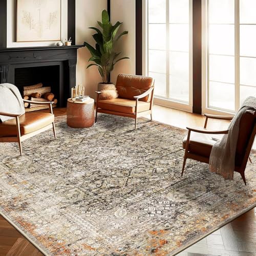 CHAMPLANT Area Rug 6'x9' Washable Vintage Traditional Floor Cover Thin Retro Kitchen Indoor Distressed Non Slip Carpet Floral Print Mat for Living Room Bedroom Dining Room by CHAMPLANT
