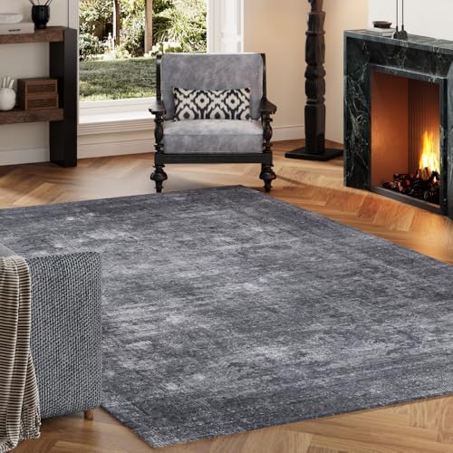 4x6 Light Grey Washable Area Rug for Living Room, Vintage Print by Unknown