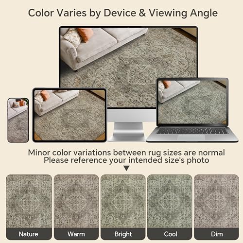 RCTJHOME 8x10 Olive Green Vintage Washable Area Rug Non-Slip Soft Carpet - Image 6