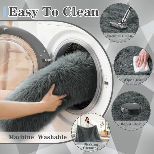 8x10 Area Rugs for Living Room: Soft Dark Grey Fluffy Rug Shag Washable Rug Plush Fuzzy Indoor Carpet for Bedroom Nursery Playroom Girls Boys Kids Room (Dark Grey, 8'x10') - Image 5