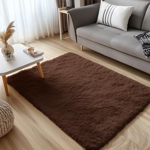 OLANLY 3x6 Machine Washable Runner Rugs for Hallway, Soft Fluffy Shaggy Bedside Rugs for Bedroom, Living Room, Indoor Floor Carpet for Kids Girls and Boys, Nursery Rooms, Home Decor Aesthetic, Coffee - Image 3