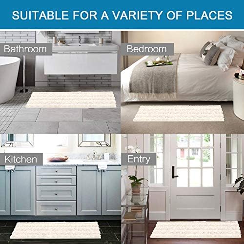 H.VERSAILTEX Bath Rugs for Bathroom Non Slip Bath Mats Extra Thick Chenille Striped Bath Rug Runners 47" x 17" Absorbent Fluffy Soft Shaggy Mats Dry Fast Plush Area Carpet for Bath Room - Ivory - Image 6
