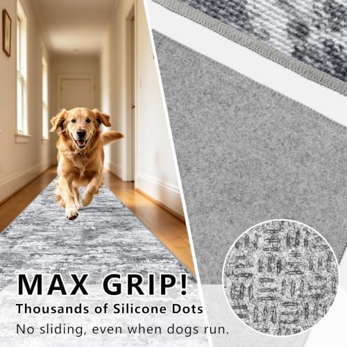 Hallway Runner Rug 3x10 Textured Non Slip Carpet Runner,Abstract Gray - Image 5