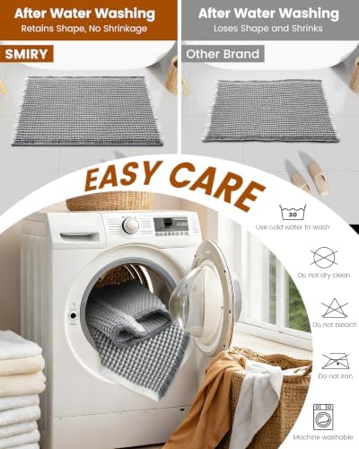 Smiry Waffle Bath Mat 40X32, Soft Absorbent Bathroom Rug, Darkgrey & Cream - Image 6