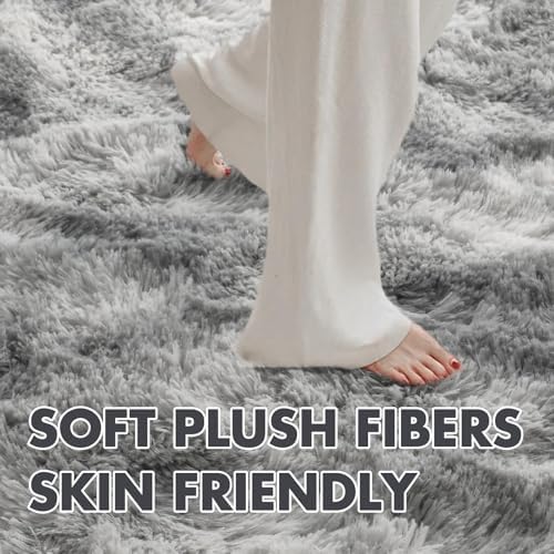7x10 Ft Extra Large Shag Rugs for Living Room, Tie Dyed Ultra Soft Fluffy Furry Area Rugs for Bedroom Indoor Floor, Aesthetic Carpet for Kids Home Decor (Light Grey) - Image 6