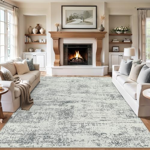 PLHXFR 10x14 Area Rug Living Room: Modern Abstract Washable Carpet Grey by PLHXFRSoftAreaRugs