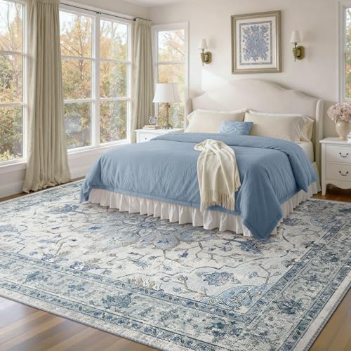 RELEANY Washable Area Rug, 7'x10', Blue/White/Gray - Image 2