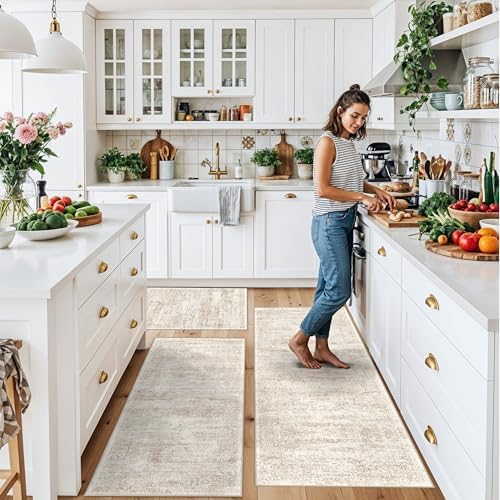 Kitchen Rug Sets 3 Piece Washable – Non Slip Modern Boho Small Kitchen Rugs and Runner Set for Sink Entryway Bathroom Hallway – Soft Low Pile Floor Mats (Cream Beige, 2x3+2x4+2x5) - Image 3