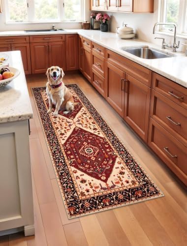 SERISSA 2x5 Washable Non Slip Boho Runner Rug for Hallway，Red Black by SERISSAHomeDecorCollection