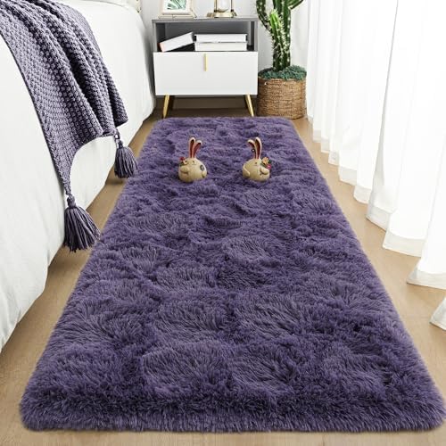 Tepook Purple Soft Runner Rugs for Bedroom 2x6 ft with Rubber Backing by Tepook
