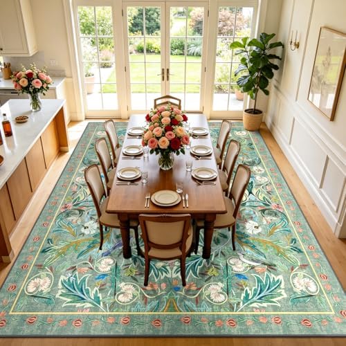 nesrt Washable 8'x10' Living Room Area Rug, Boho Jungle Bird Floral Large Indoor Rug, Soft Non-Slip Decorative Rug for Dining Room, Bedroom, Home Study, Game Room and Farmhouse Decor (Green) - Image 2