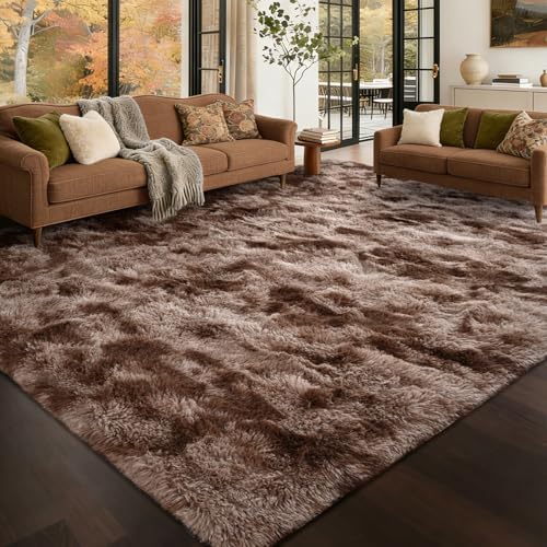 6x9 Large Fluffy Shaggy Area Rugs Non-Slip for Living Room Tie-Dyed Coffee - Image 2