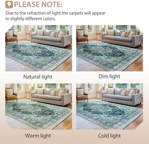 BESTSWEETIE Washable Boho 8x10 Area Rug for Living Room, Teal Dark Green - Image 6