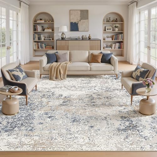 DMOYEST Square Area Rug Living Room Rugs 10x10 Washable Beige Blue Carpet - Image 3