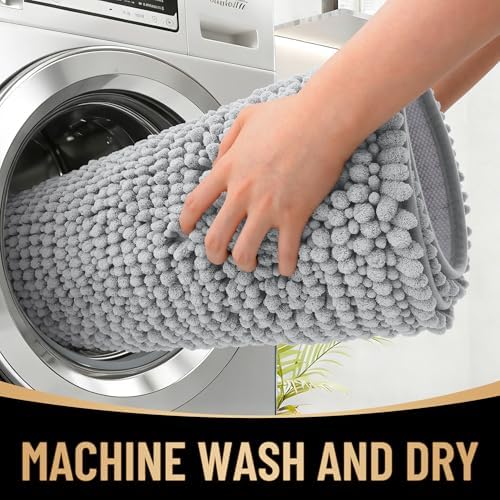 OLANLY Thick Chenille Bathroom Runner Rugs Mats 70x24, Light Grey - Image 4