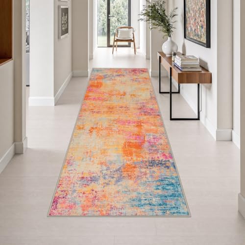 3x10 Washable Runner Rug：Modern Abstract Soft Carpet Galaxy Haze by FXRHLP