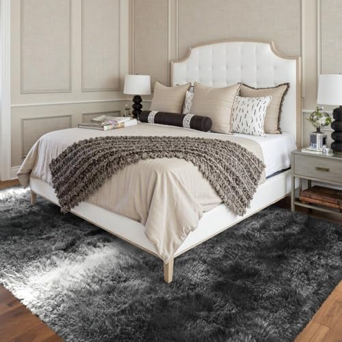 FinRèc Home 5x7 Non-Slip Fluffy Area Rugs for Living Room (Striped Black) - Image 3