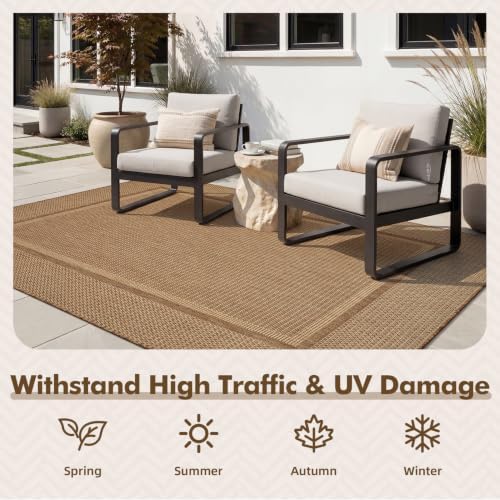 MontVoo-Outdoor Rug-Patio Rug 8x10 ft Polypropylene Indoor Outdoor Rugs Outdoor Carpet for Patio Deck Balcony Porch, Textured Weave, Durable for High Traffic, Fade-Resistant, Modern Neutral Brown - Image 4