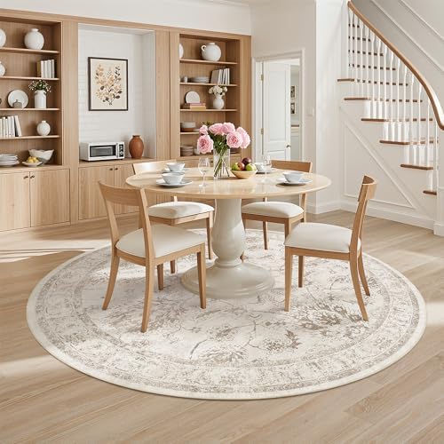 Madane Washable Round Rug 8ft for Living Room,Soft Neutral Rug Brown/Ivory - Image 2