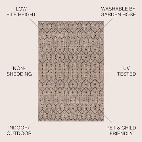 JONATHAN Y Moroccan Geometric Indoor Outdoor Square Area Rug 5X5 Natural/Black, Ourika Textured Weave for Backyard, Patio, Porch, Easy-Cleaning, High Traffic Pet-Friendly, Non-Shedding SMB108D-5SQ - Image 2