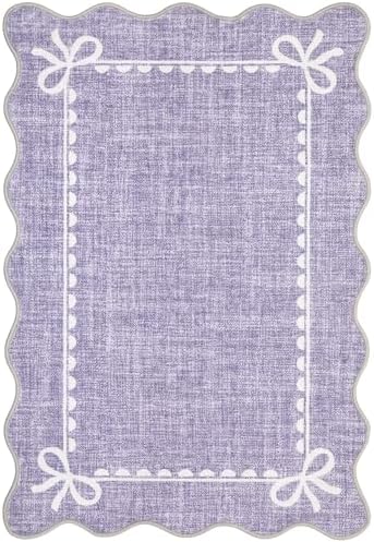 GarveeHome Scalloped Entryway Rug 2x3 Washable Front Door Bow Rug, Purple - Image 4
