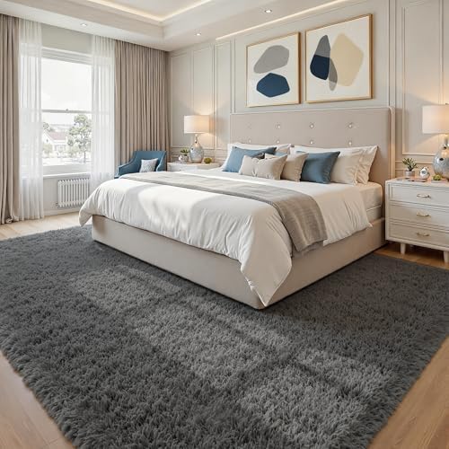 9x12 Fluffy Shag Area Rugs for Living Room Bedroom: Soft Plush Carpet Grey - Image 4