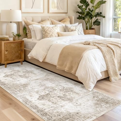 Runner Rug 2x6 Washable Rug, Vintage Boho Medallion Hallway Runner Non-Slip Soft Low Pile Distressed Floor Carpet Retro Doormat for Kitchen Bedroom Laundry Entryway Bathroom (Taupe, 2'x6') - Image 2