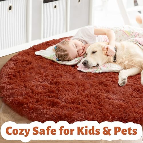 Amdrebio Terracotta Large Furry Round Rug 6Ft for Living Room Kids Bedroom - Image 2