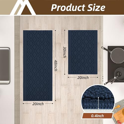 COSY HOMEER 48x20Inch/30X20Inch Kitchen Rugs Sets of 2,Navy Blue - Image 7