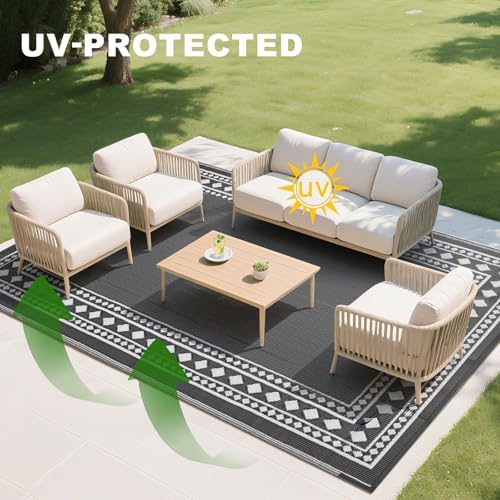 RURALITY Outdoor Rugs 5x8 Waterproof for Patios Clearance,Plastic Straw Mats for Backyard,Porch,Deck,Balcony,Grey and White - Image 6