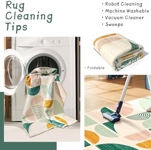 MUJOO Green Small Rug Washable,Boho Area Rugs Non Slip Modern Abstract - Image 4