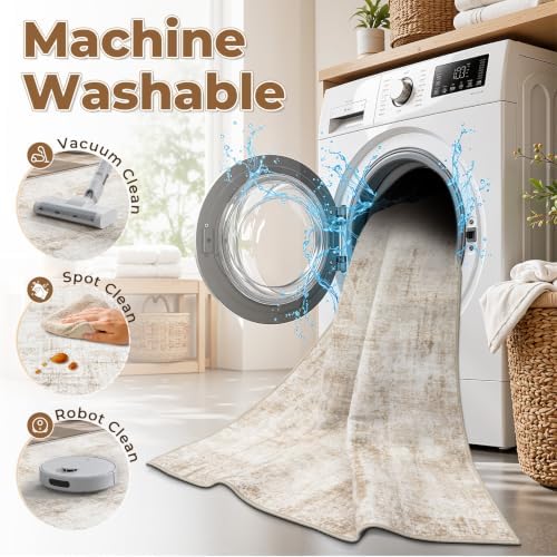 MXSANYOO 8x10 Area Rugs Washable Rug: Abstract Neutral Rugs Modern Non Slip Area Rug Stain Resistant Low Pile Indoor Carpet for Dining Room Bedroom Nursery Office (Beige, 8'x10') - Image 3