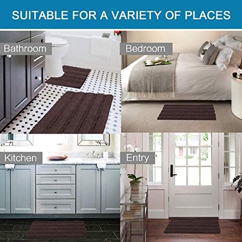 H.VERSAILTEX Bathroom Rugs Bath Rug Set 2 Piece Bathroom Contour Rug Toilet Mat Sets Non Slip Contour Bath Rug Ultra Thick Water Absorbent Striped Bath Mats(36" x 24" Plus 20" x 24" U, Chocolate) - Image 6