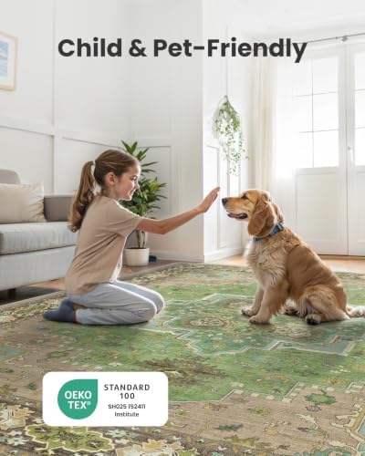 Amada Vintage Washable Area Rug,3'x5',Green - Image 6