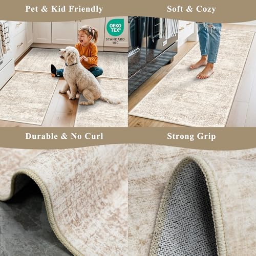 2x3 Feet Washable Entryway Rug, Non-Slip Small Kitchen Throw Mat for Sink, Soft Low-Pile Stain & Fade-Resistant Indoor Mat for Pet Area & Bathroom (Cream/Beige) - Image 5